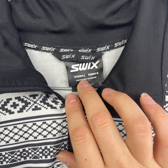 SWIX Base Layer Long Sleeve 1/2 Zip Wom L Nordic Pattern Black White Ski / Hke - Picture 5 of 13